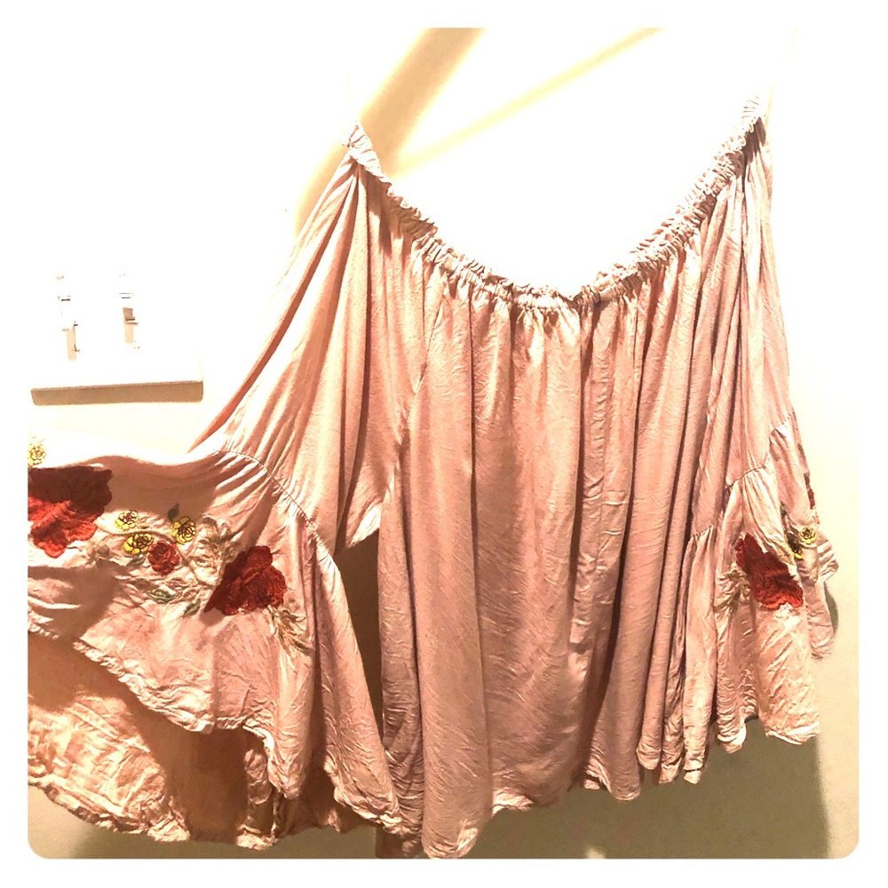 Off the shoulder rose colored bell sleeve top